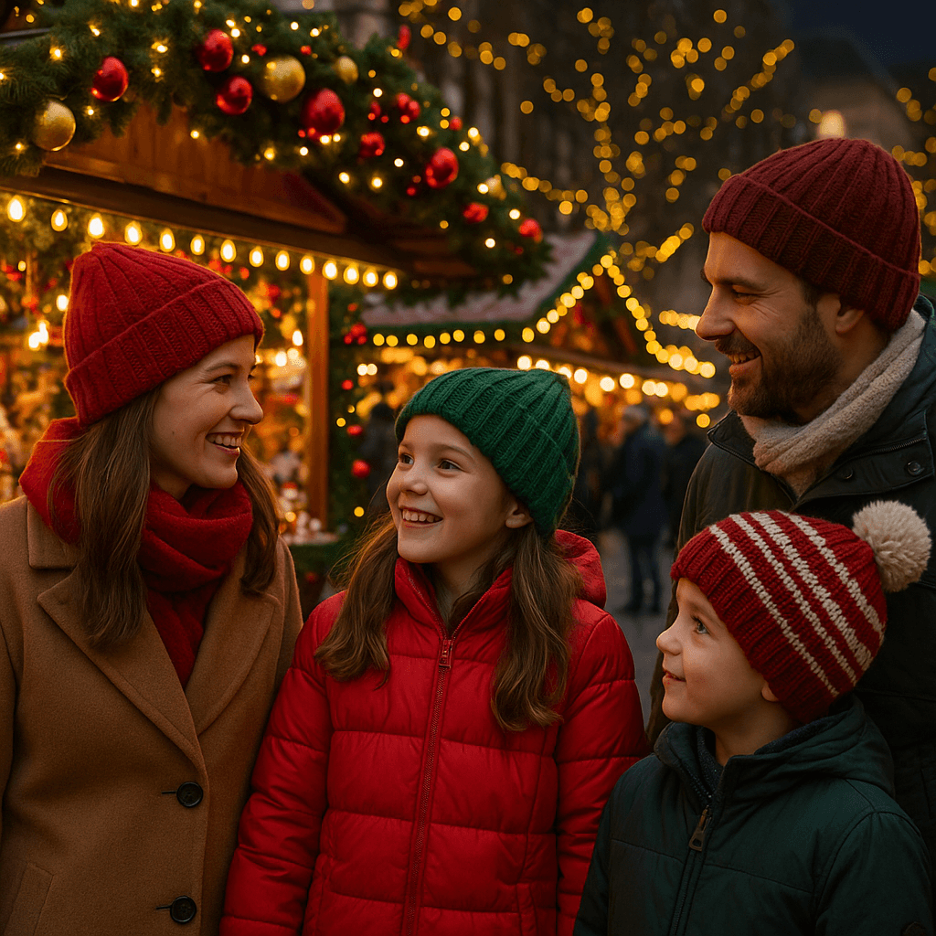 Familie românească vizitând un târg festiv de Crăciun în Regatul Unit 2026