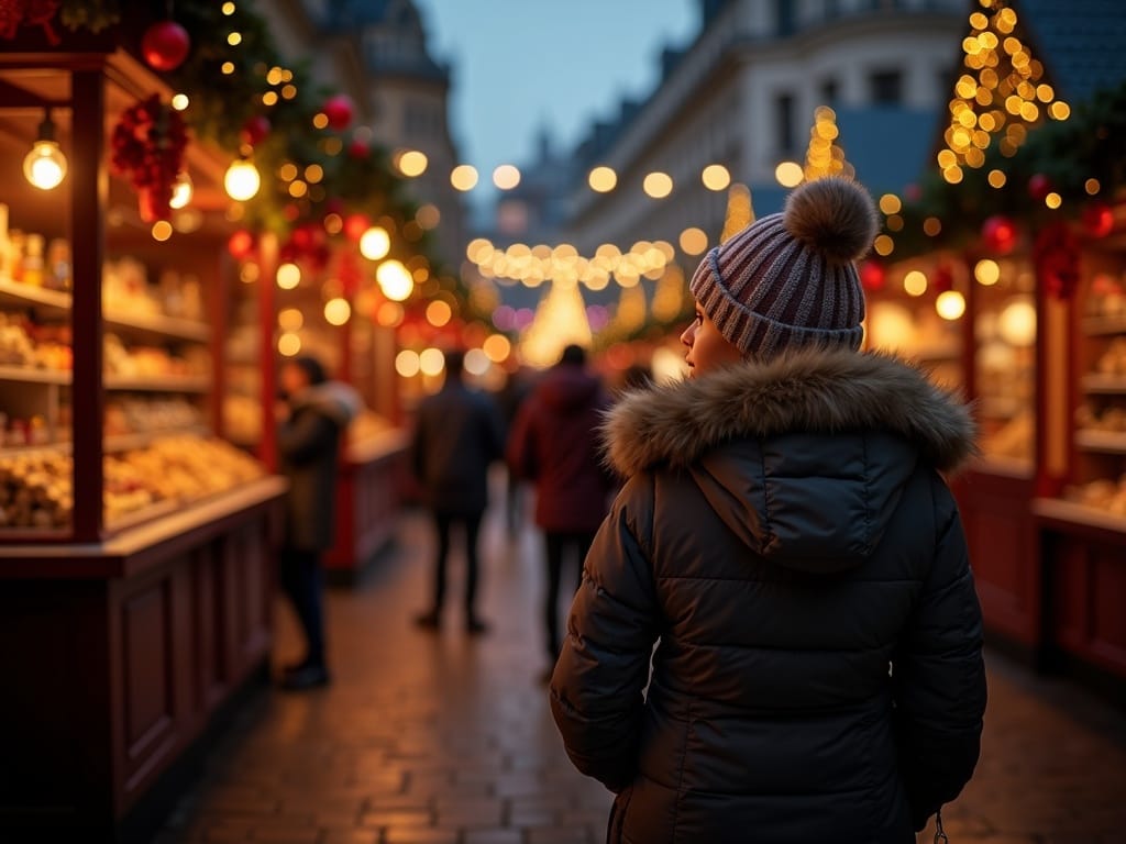 Familie românească la târg de Crăciun din Regatul Unit seara