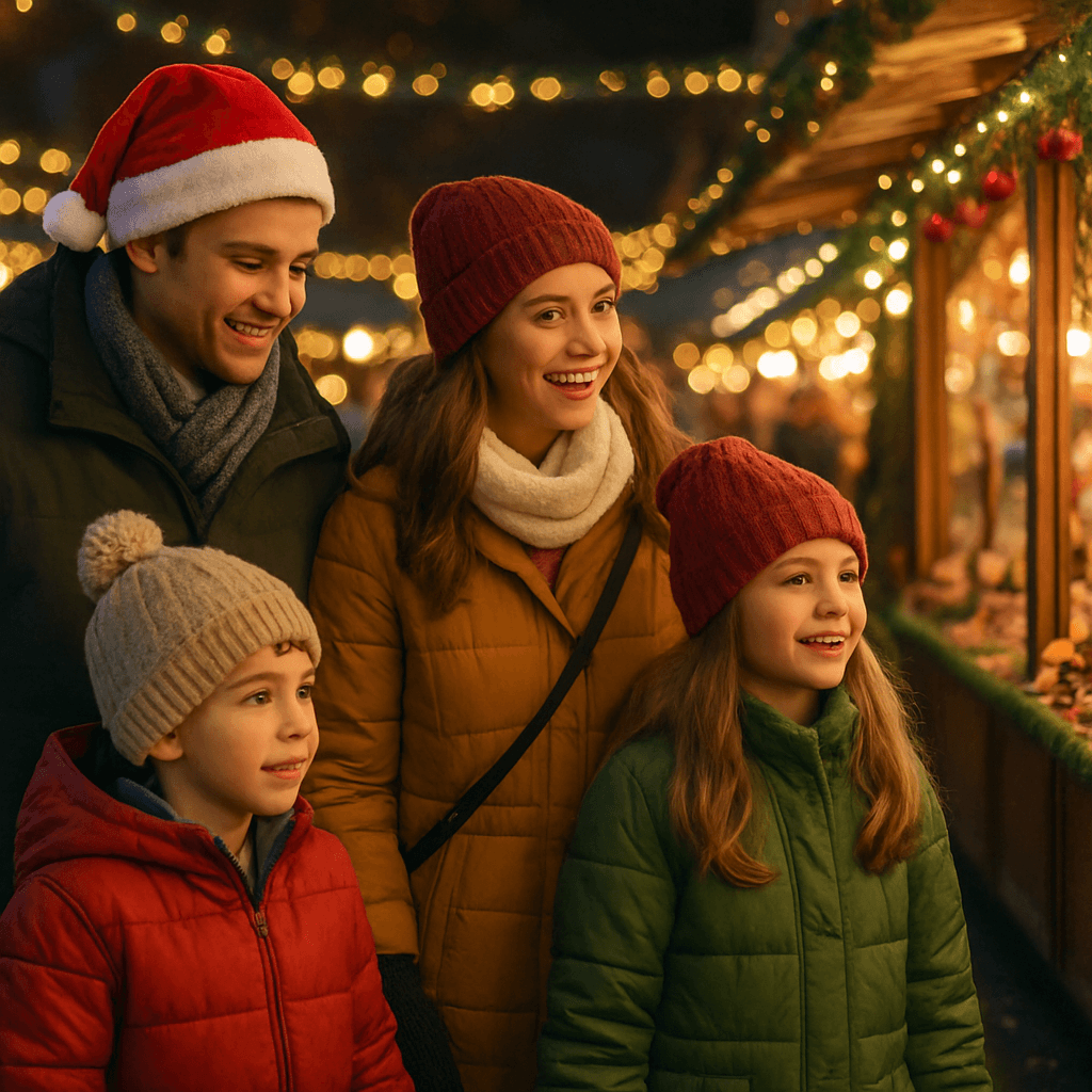 Familie românească la târg de Crăciun din Regatul Unit, seara