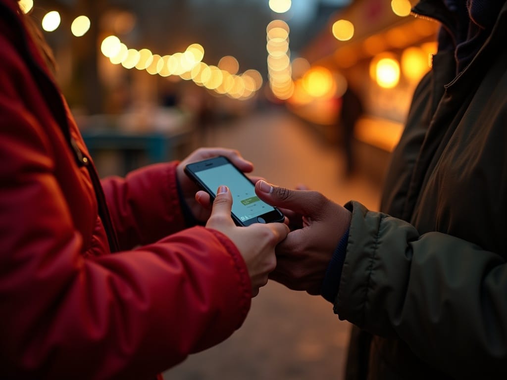 Familie românească la târg de Crăciun în UK, se bucură de lumini festive