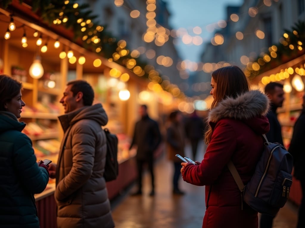 Familie românească la piață de Crăciun în Regatul Unit, se bucură de lumini festive