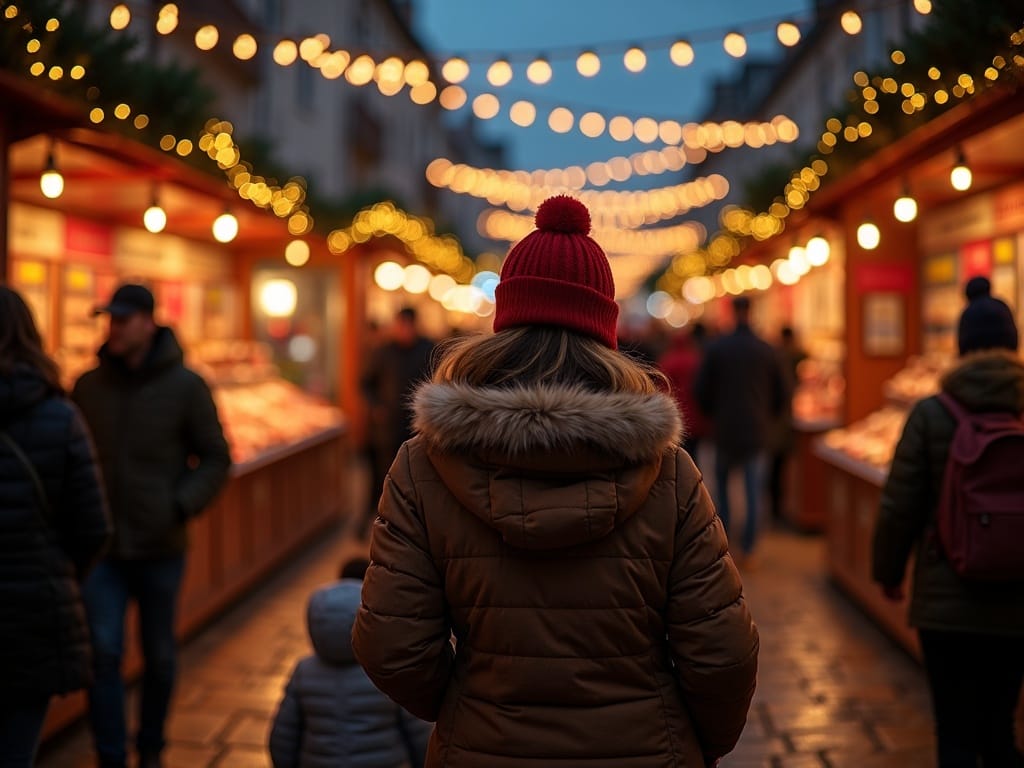 Familie română la târgul de Crăciun din Regatul Unit, sub lumini festive
