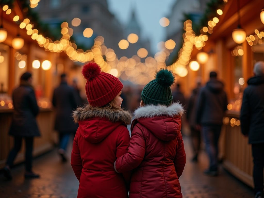 Familie românească la târg de Crăciun din Regatul Unit seara