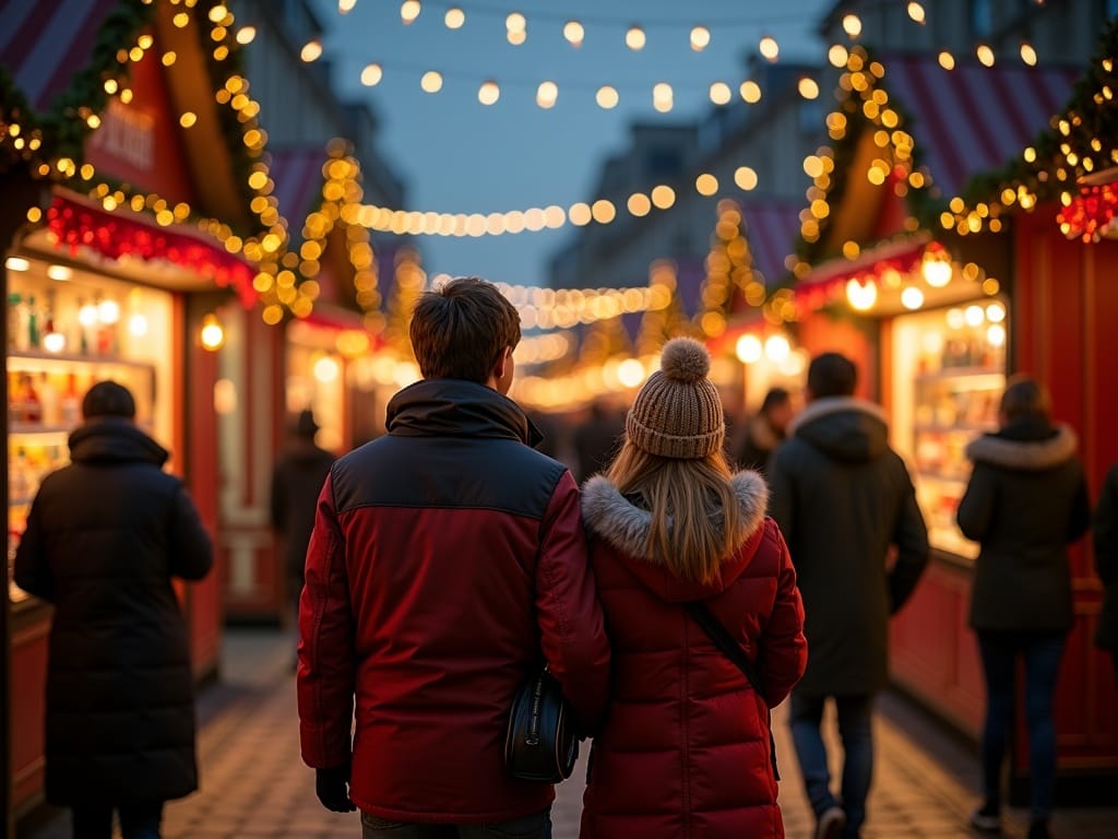 Familie românească la piața de Crăciun din Londra sub lumini festive