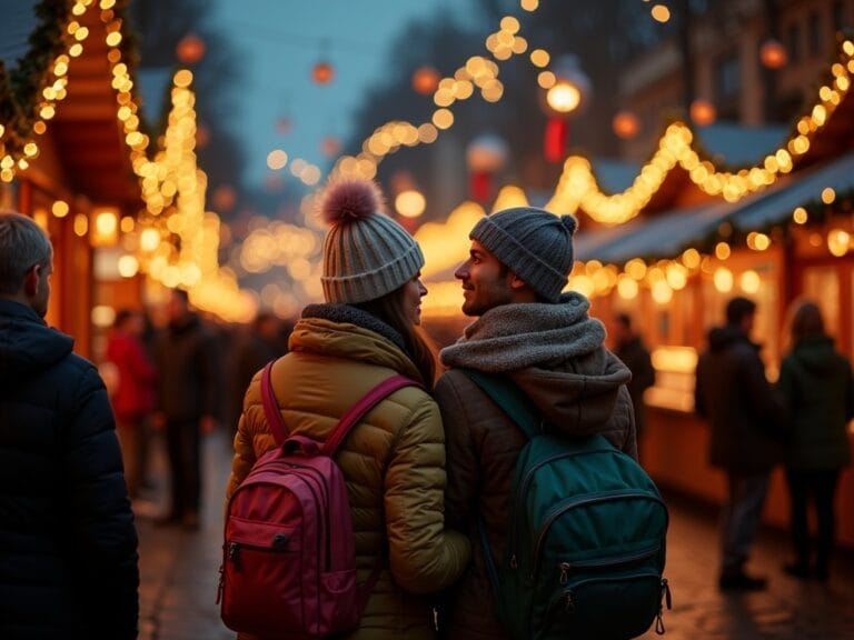 Familie românească la o piață de Crăciun din UK, în lumini festive