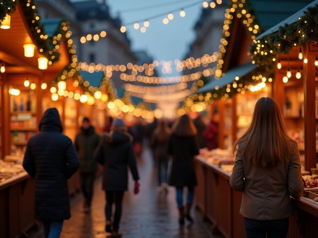 Familie românească explorează un târg de Crăciun din Londra plin de lumini festive și căsuțe decorate