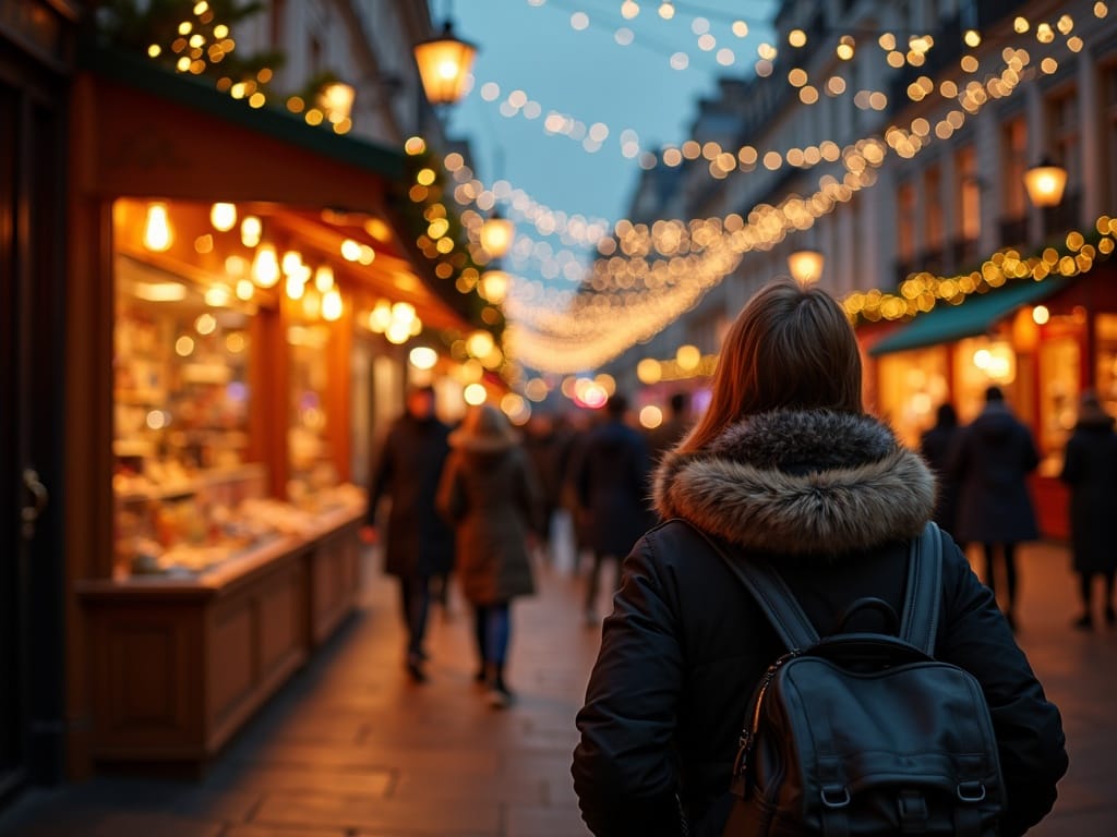 Familie românească la târg de Crăciun londonez sub luminițe festive